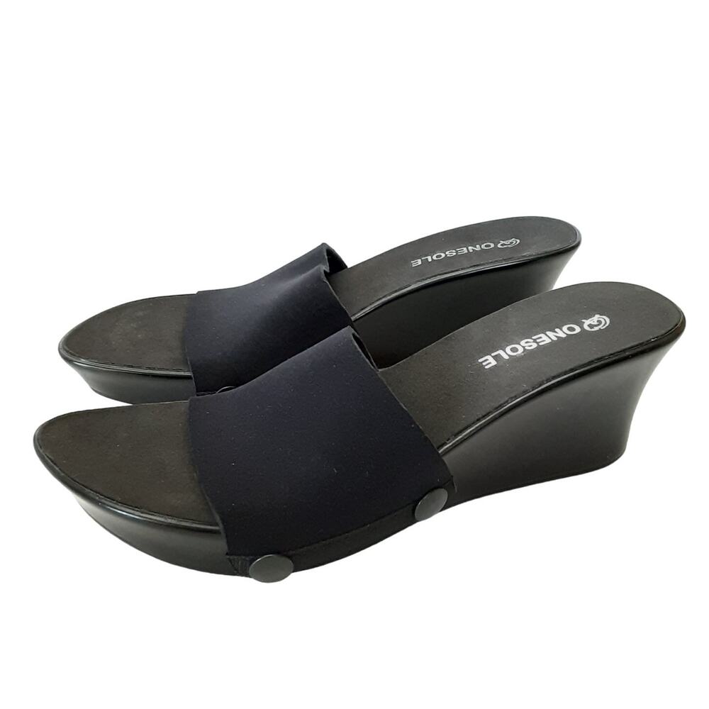 Onesole Y2K Wedges Black Slide Sandals Interchangeable Strap Shoes Womens 9